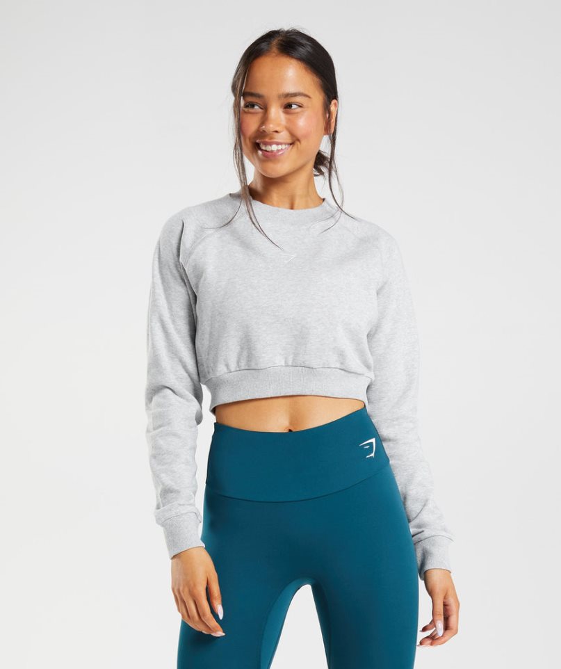 Women\'s Gymshark Training Cropped Sweatshirts Light Grey | NZ 2DWQIG